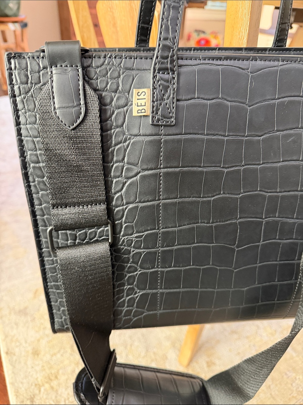BÉIS The Work Tote in Black Croc Laptop Bag EUC Travel Bag Like New - Picture 2 of 14
